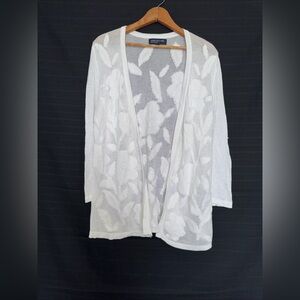 Jones New York Womens Delicate Sheer Knit White Floral Cardigan Sweater Large L
